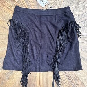 Black Suede Fringe Skirt
